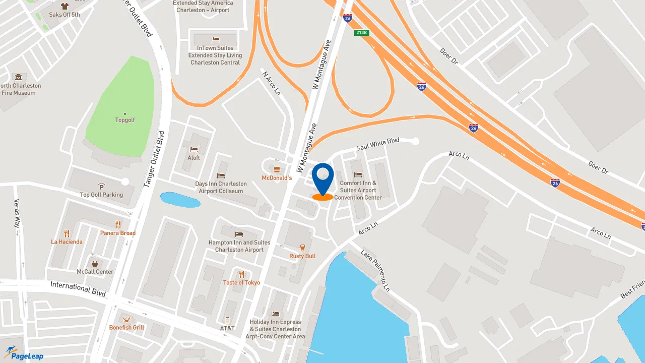 https://pageleap.com map showing location of Bojangles in Charleston.