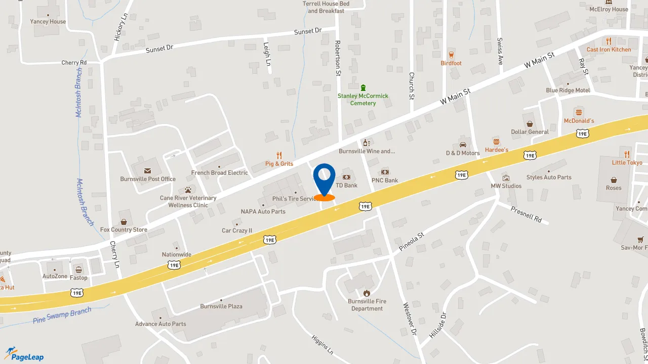 https://pageleap.com map showing location of Bojangles in Burnsville.