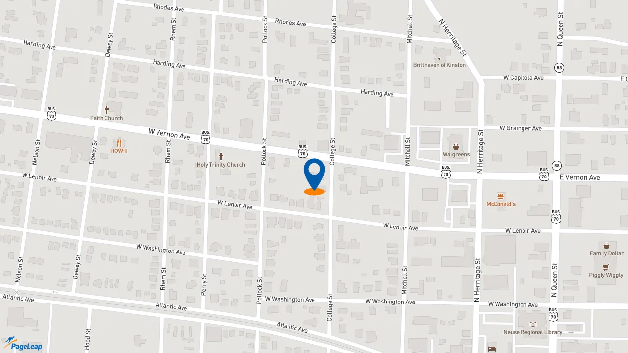 https://pageleap.com map showing location of Bojangles in Kinston.