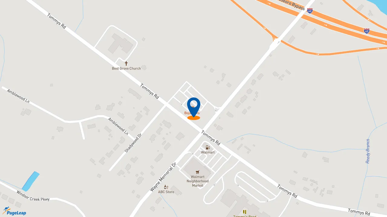 https://pageleap.com map showing location of Bojangles in Goldsboro.