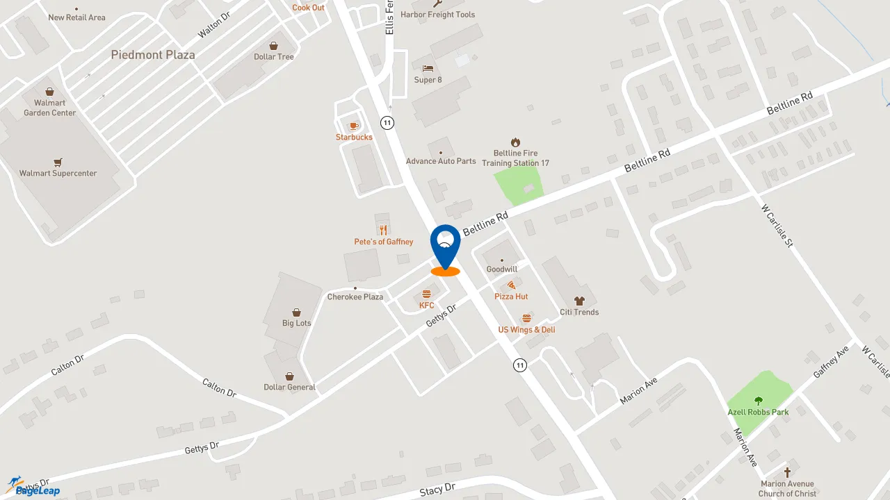 https://pageleap.com map showing location of Bojangles in Gaffney.