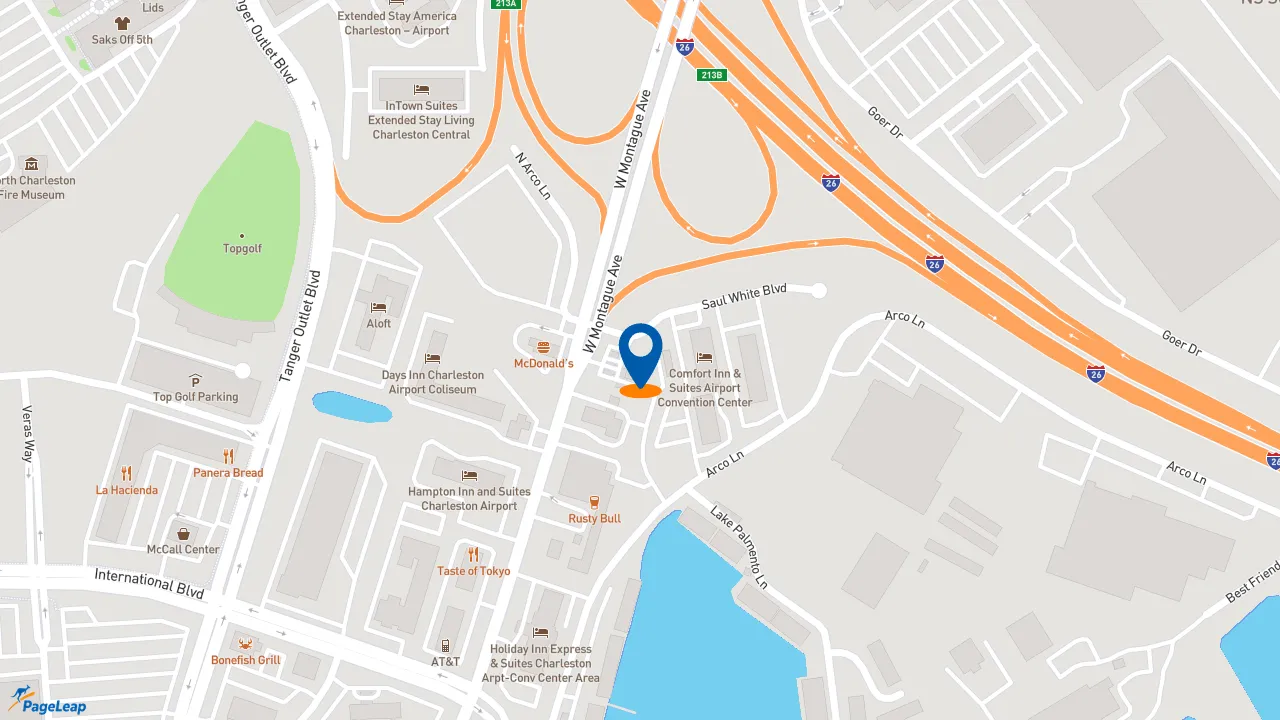 https://pageleap.com map showing location of Bojangles in North Charleston.
