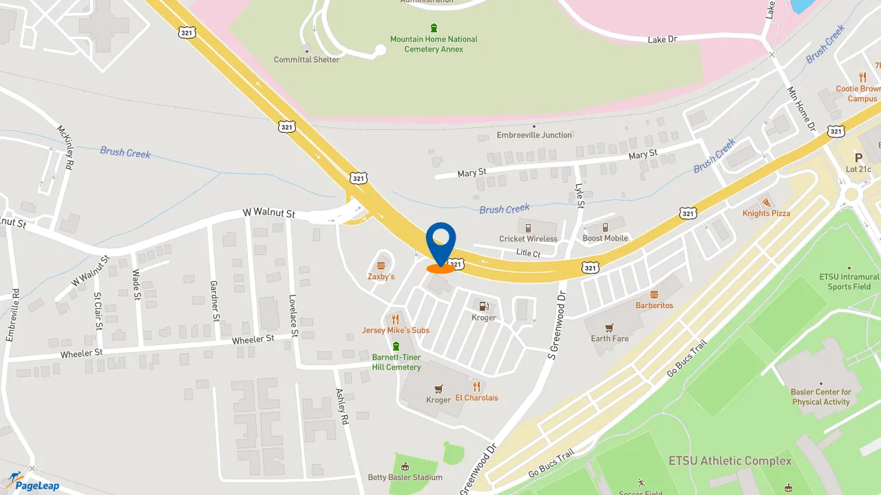 https://pageleap.com map showing location of Bojangles in Johnson City.