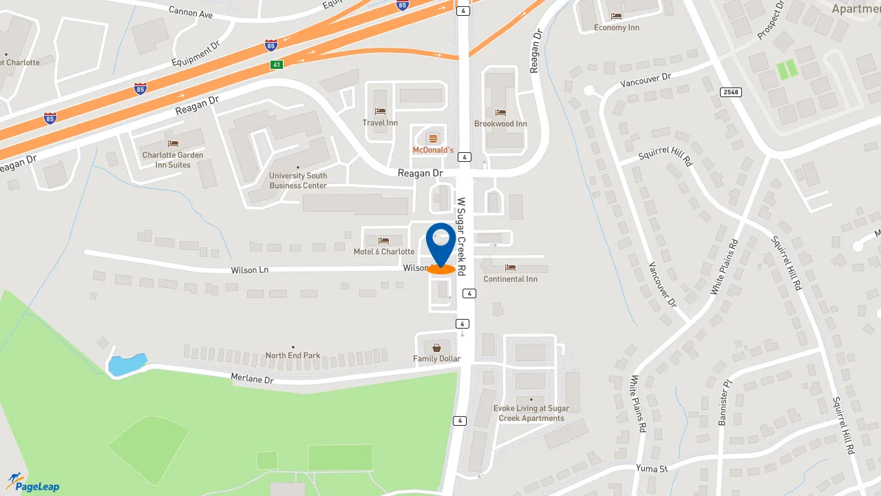 https://pageleap.com map showing location of Bojangles in Charlotte.