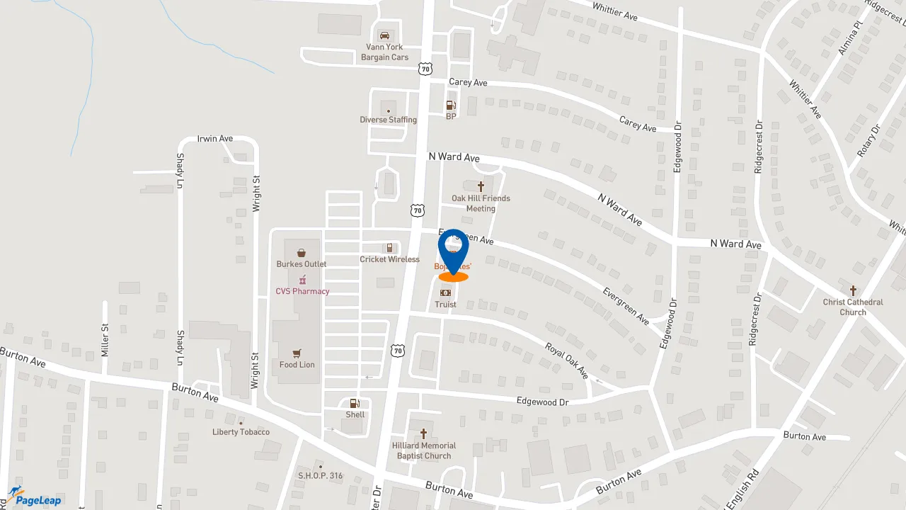 https://pageleap.com map showing location of Bojangles in High Point.