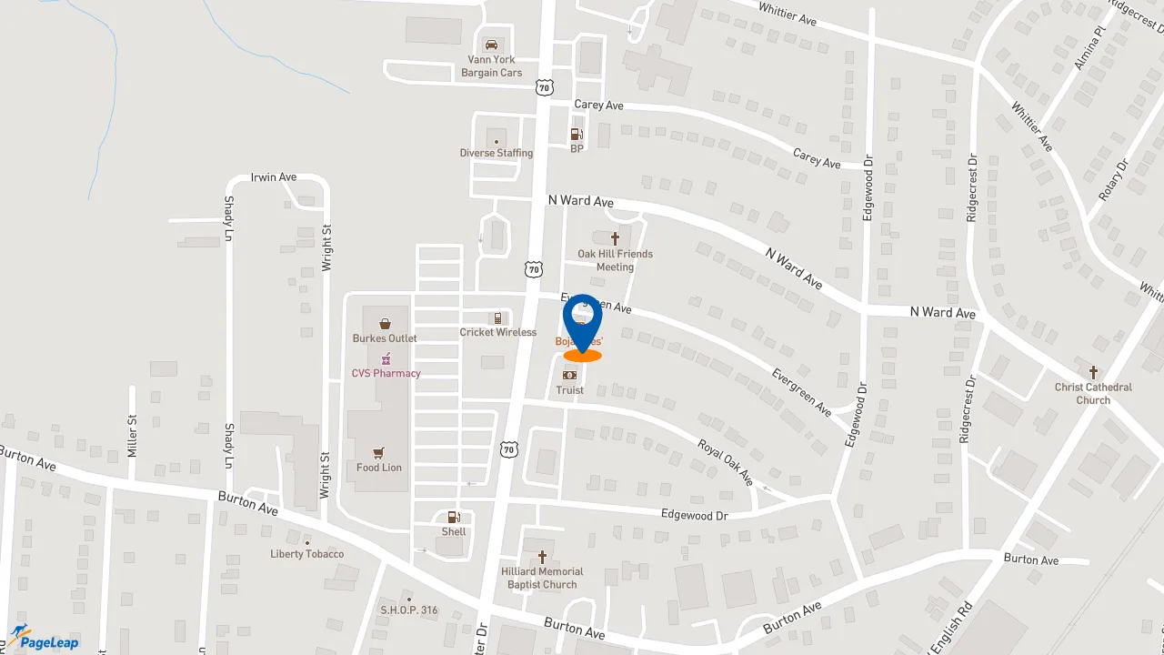 https://pageleap.com map showing location of Bojangles in High Point.