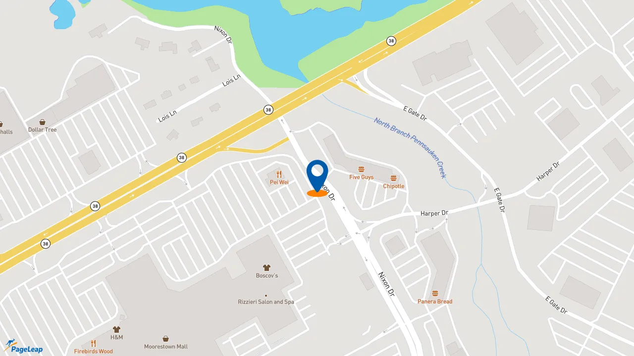 https://pageleap.com map showing location of Boston Market in Moorestown Township.
