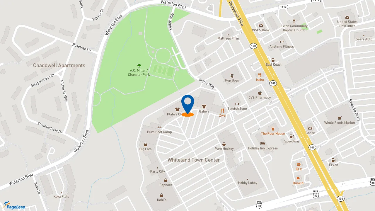 https://pageleap.com map showing location of Boston Market in Exton.