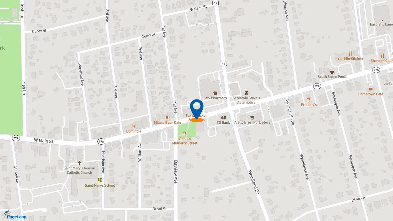 https://pageleap.com map showing location of Boston Market in East Islip.