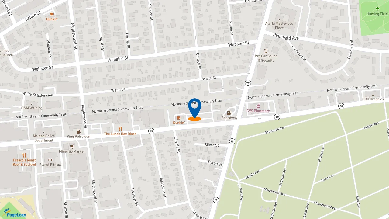 https://pageleap.com map showing location of Brother&#039;s Roast Beef in Malden.