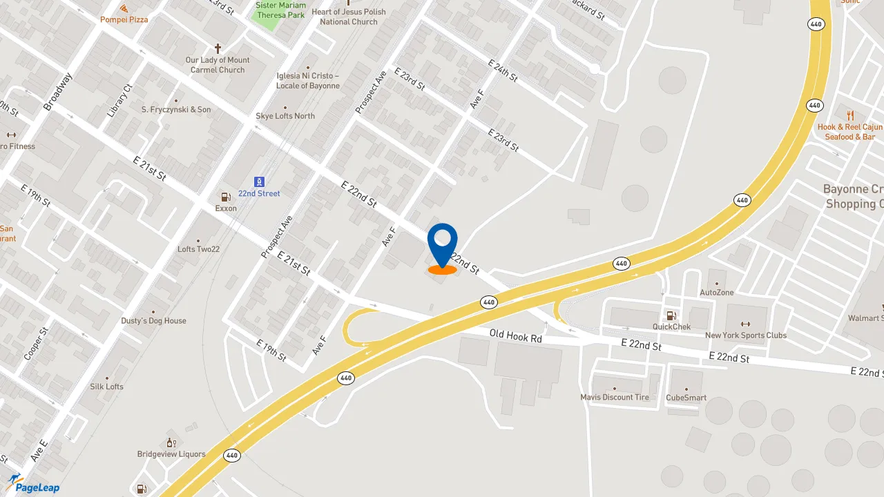 https://pageleap.com map showing location of Burger King in Bayonne.