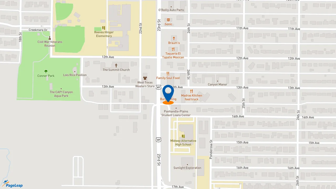 https://pageleap.com map showing location of Burger King in Canyon.