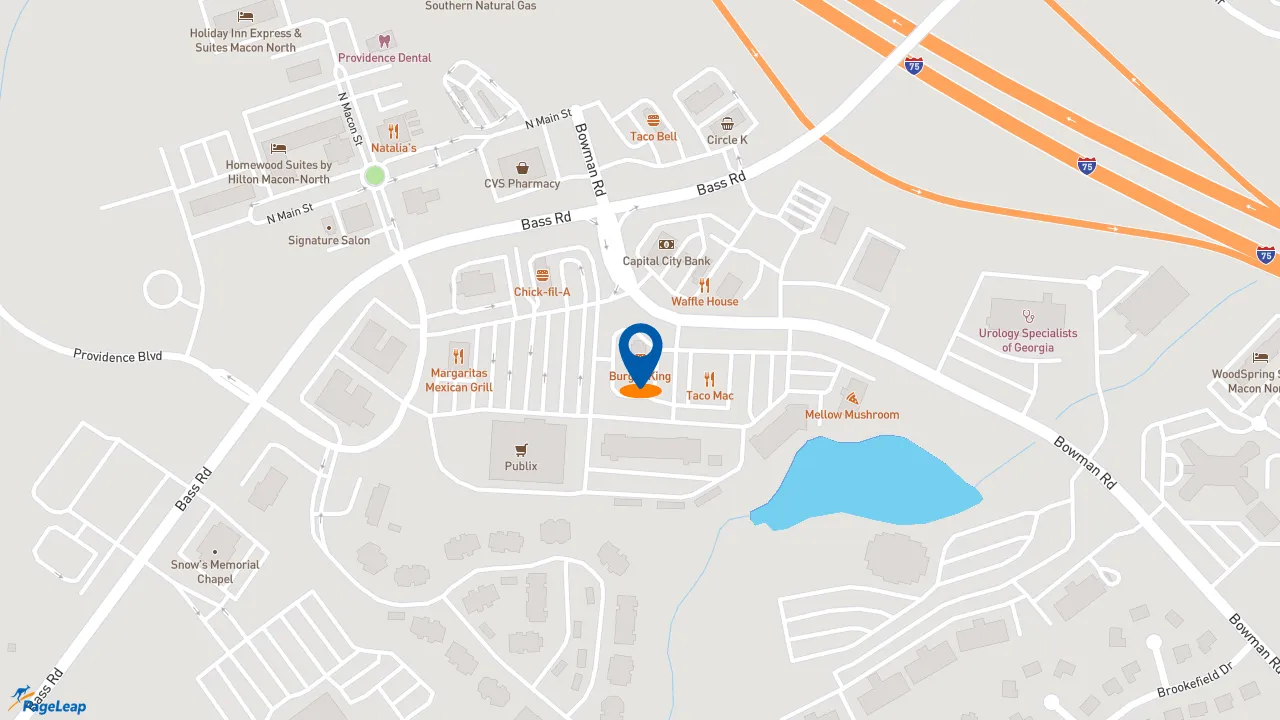https://pageleap.com map showing location of Burger King in Macon.