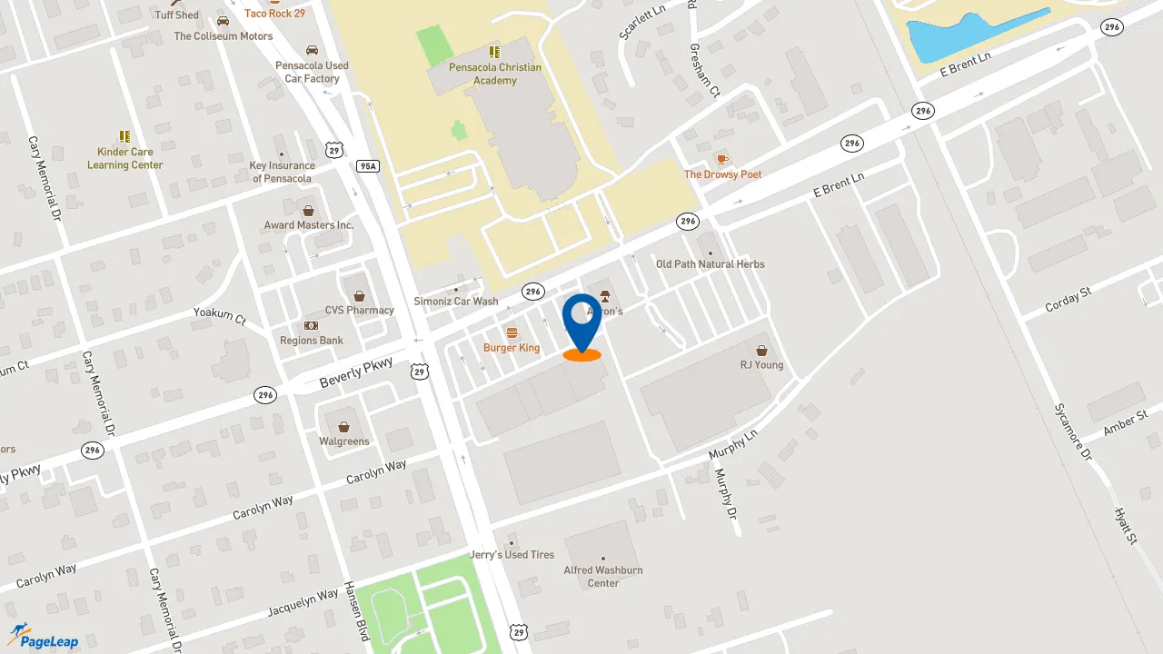 https://pageleap.com map showing location of Burger King in Pensacola.