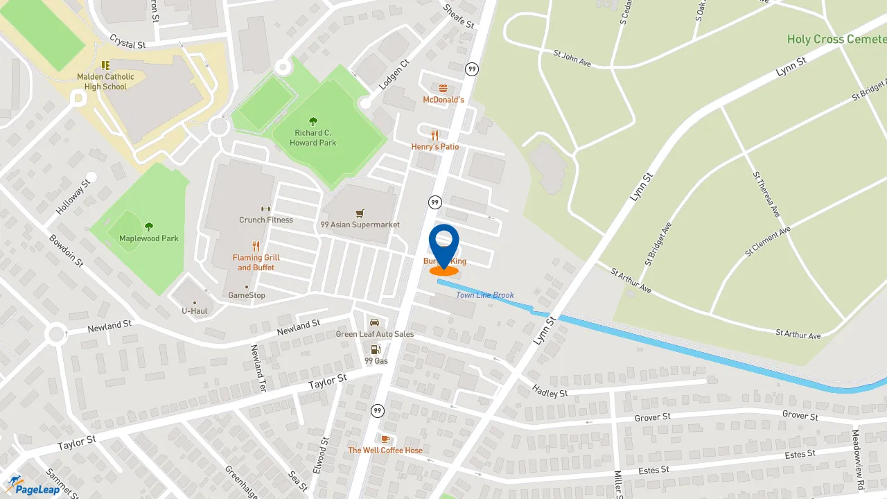 https://pageleap.com map showing location of Burger King in Malden.