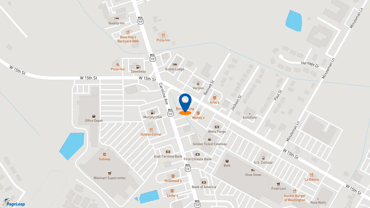 https://pageleap.com map showing location of Burger King in Washington.