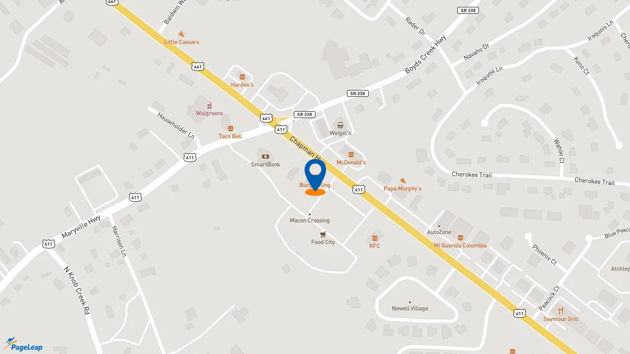 https://pageleap.com map showing location of Burger King in Seymour.