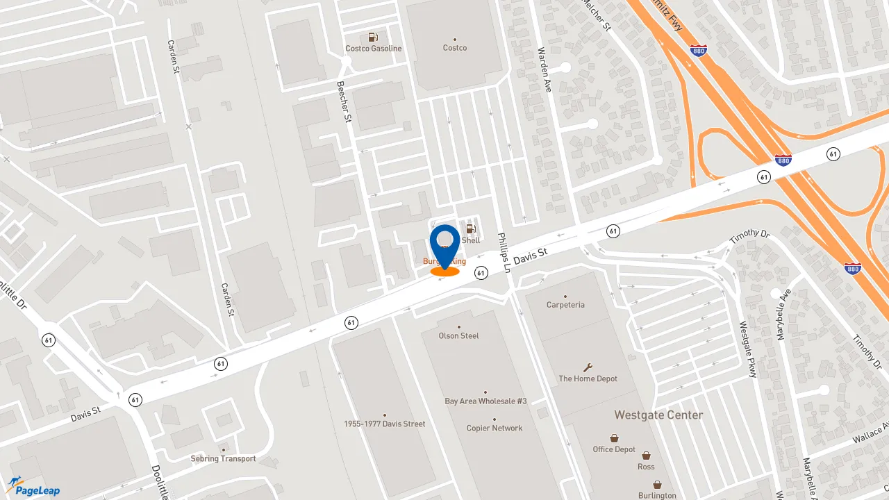 https://pageleap.com map showing location of Burger King in San Leandro.