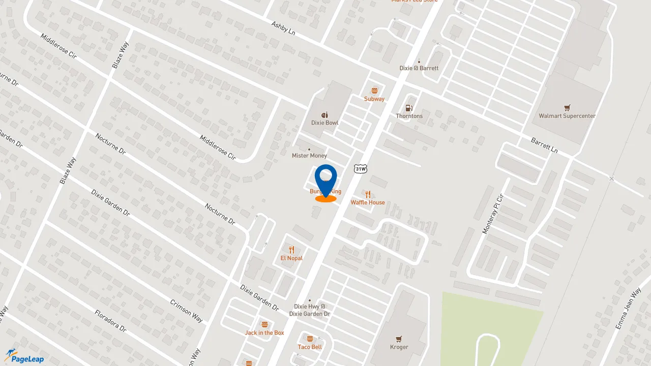 https://pageleap.com map showing location of Burger King in Louisville.