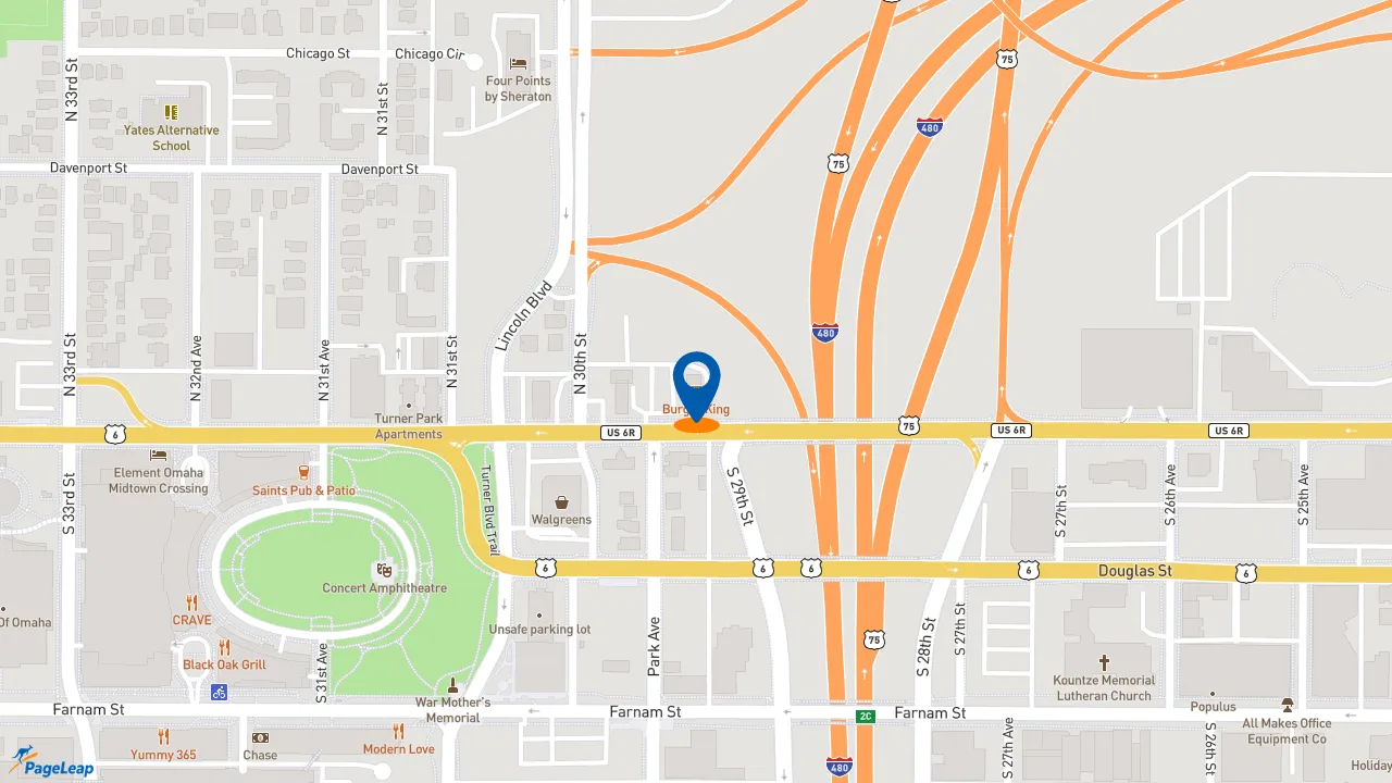 https://pageleap.com map showing location of Burger King in Omaha.