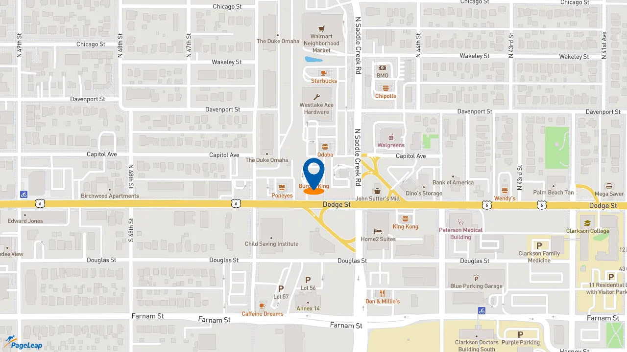 https://pageleap.com map showing location of Burger King in Omaha.