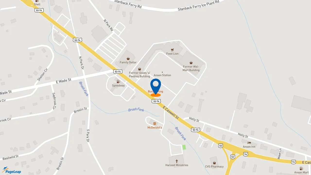 https://pageleap.com map showing location of Burger King in Wadesboro.