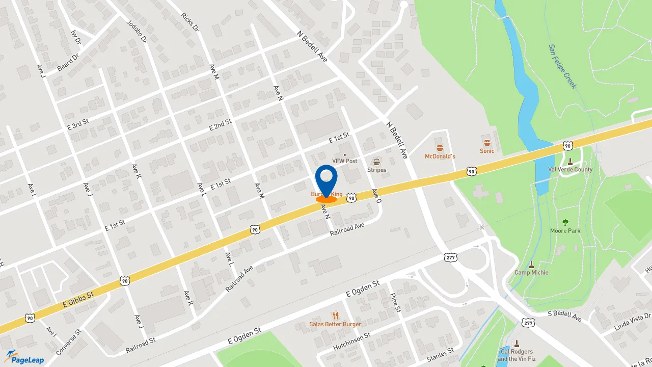 https://pageleap.com map showing location of Burger King in Del Rio.
