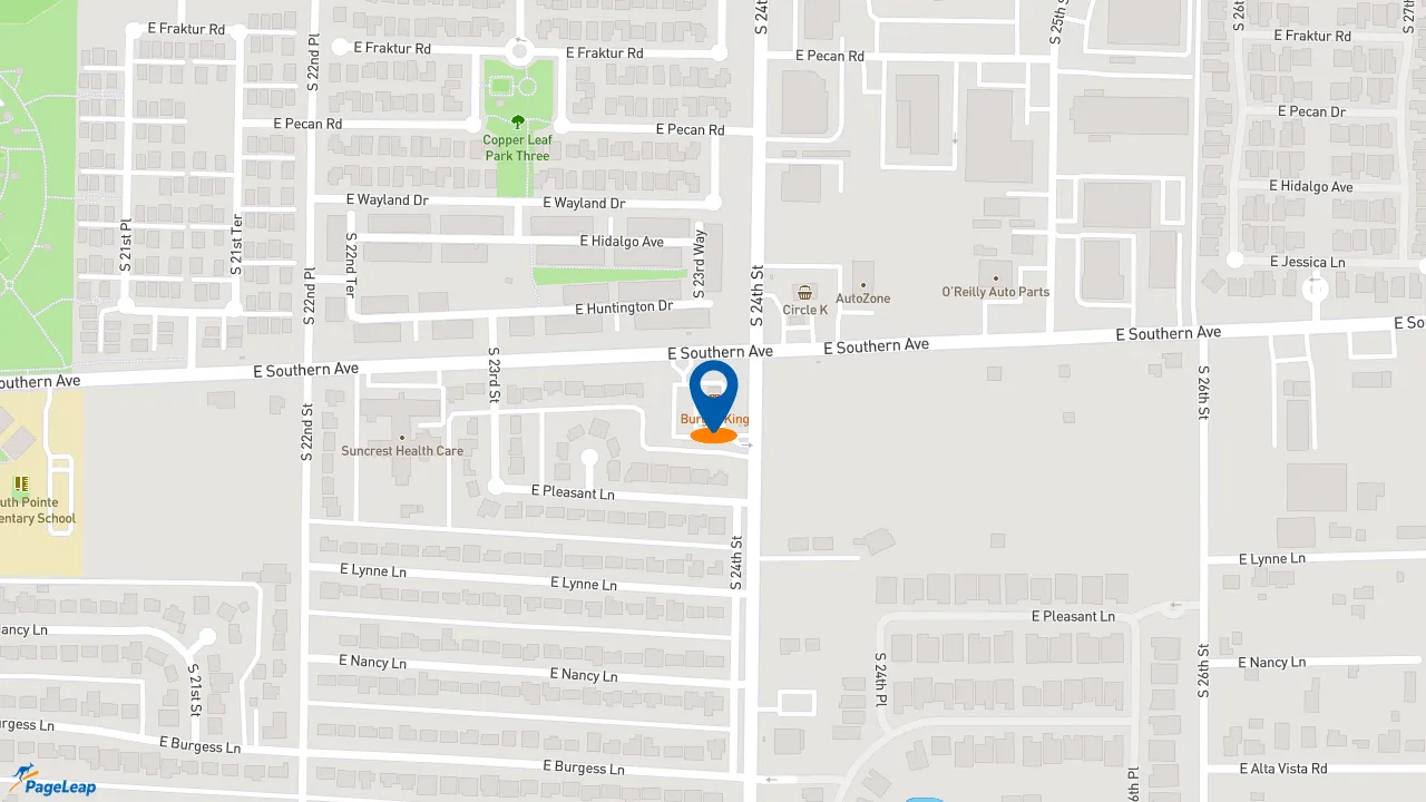 https://pageleap.com map showing location of Burger King in Phoenix.