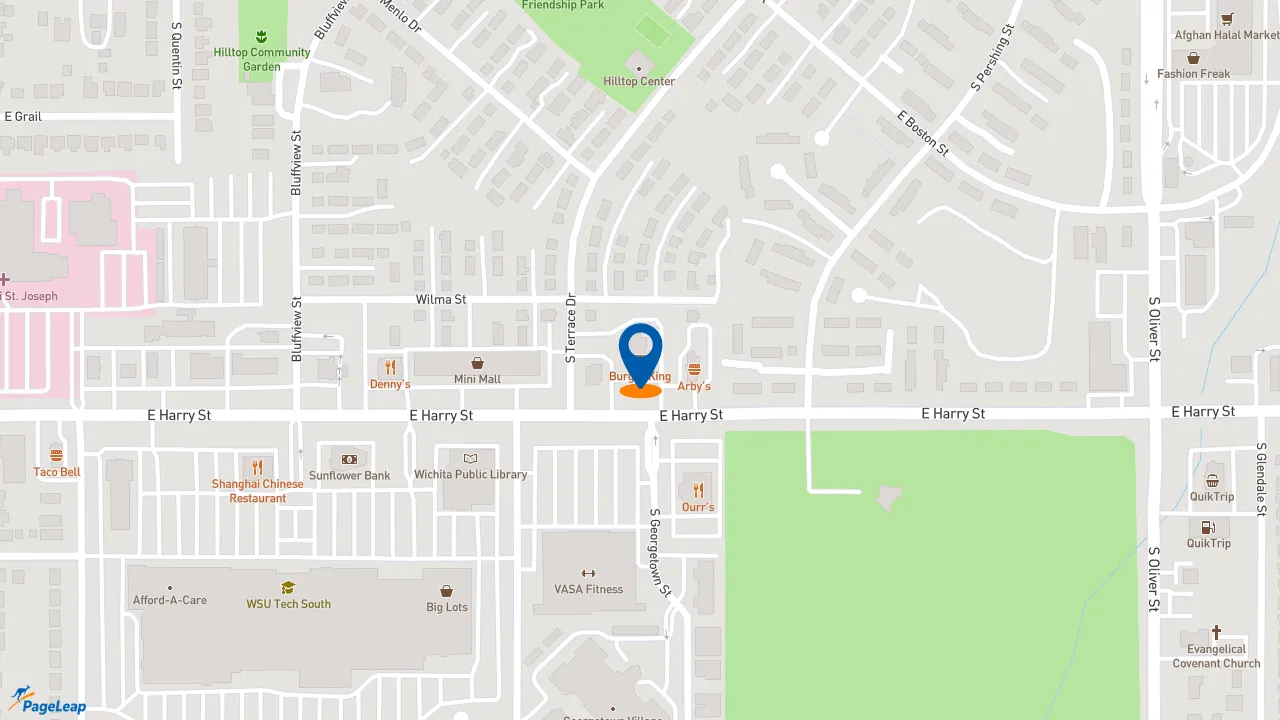 https://pageleap.com map showing location of Burger King in Wichita.