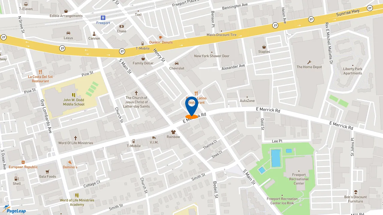 https://pageleap.com map showing location of Burger King in Freeport.