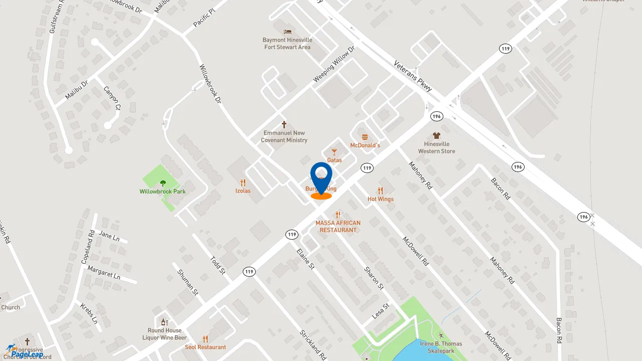 https://pageleap.com map showing location of Burger King in Hinesville.