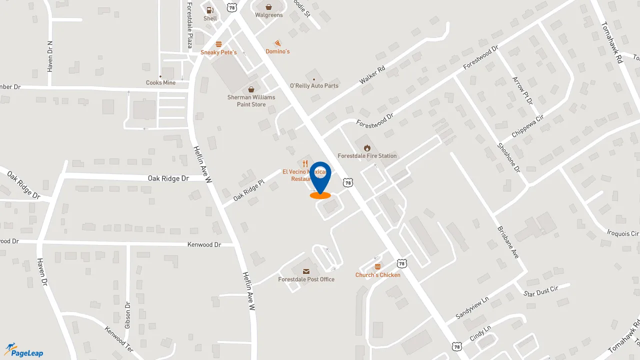 https://pageleap.com map showing location of Burger King in Birmingham.