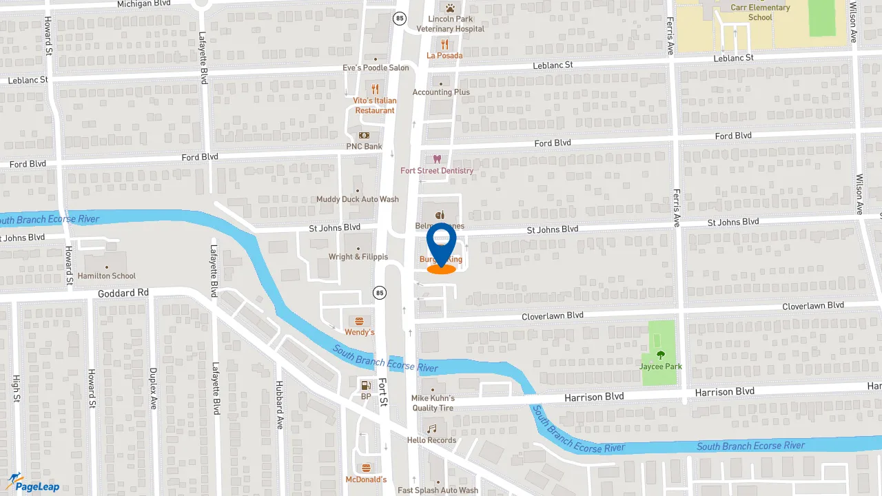 https://pageleap.com map showing location of Burger King in Lincoln Park.