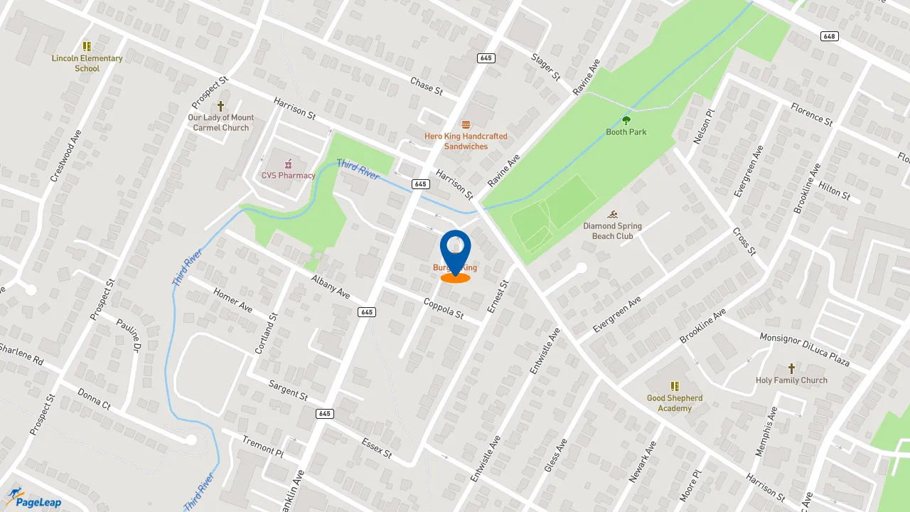 https://pageleap.com map showing location of Burger King in Nutley.
