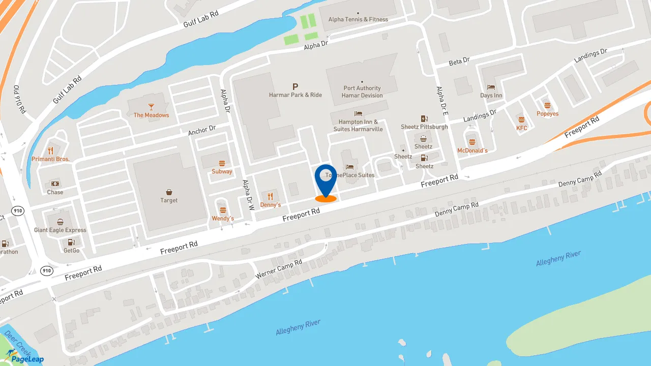 https://pageleap.com map showing location of Burger King in Pittsburgh.