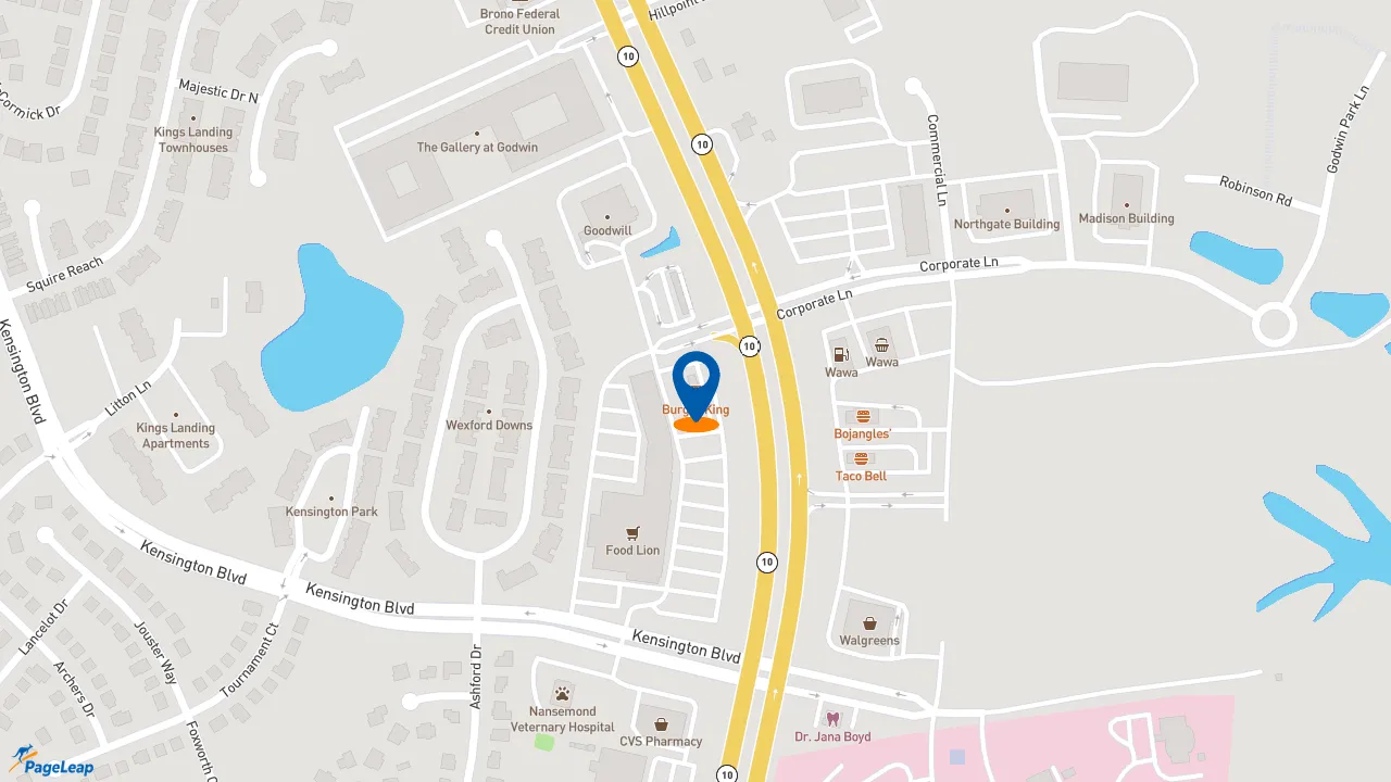 https://pageleap.com map showing location of Burger King in Suffolk.