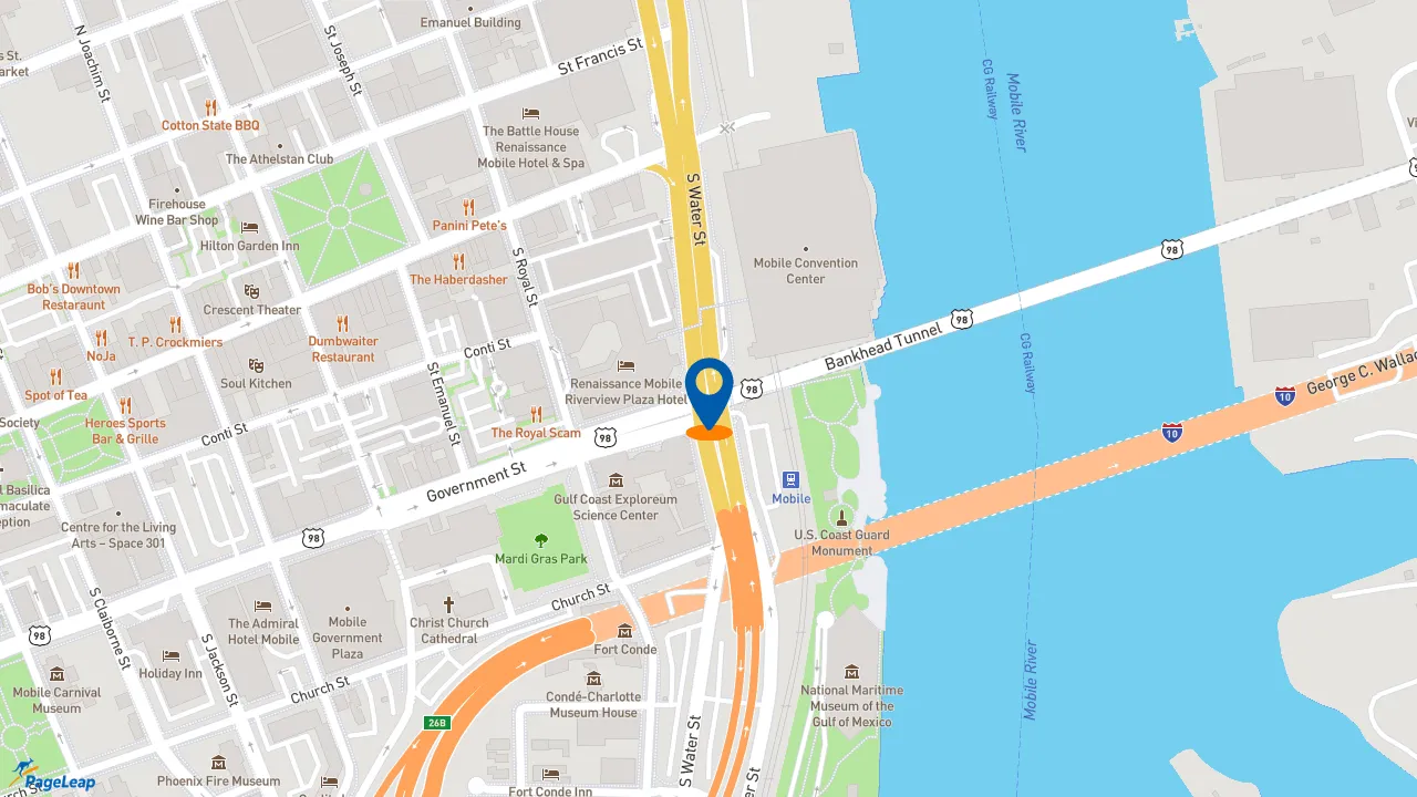 https://pageleap.com map showing location of Burger King in Mobile.