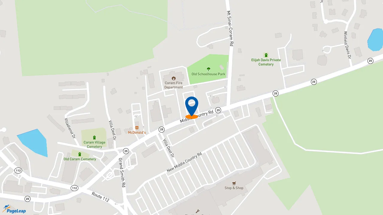 https://pageleap.com map showing location of Burger King in Coram.