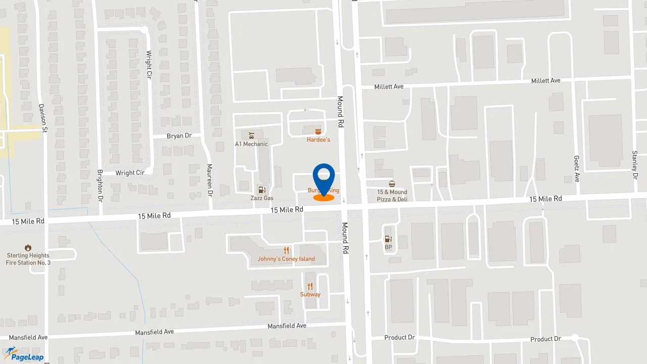 https://pageleap.com map showing location of Burger King in Sterling Heights.