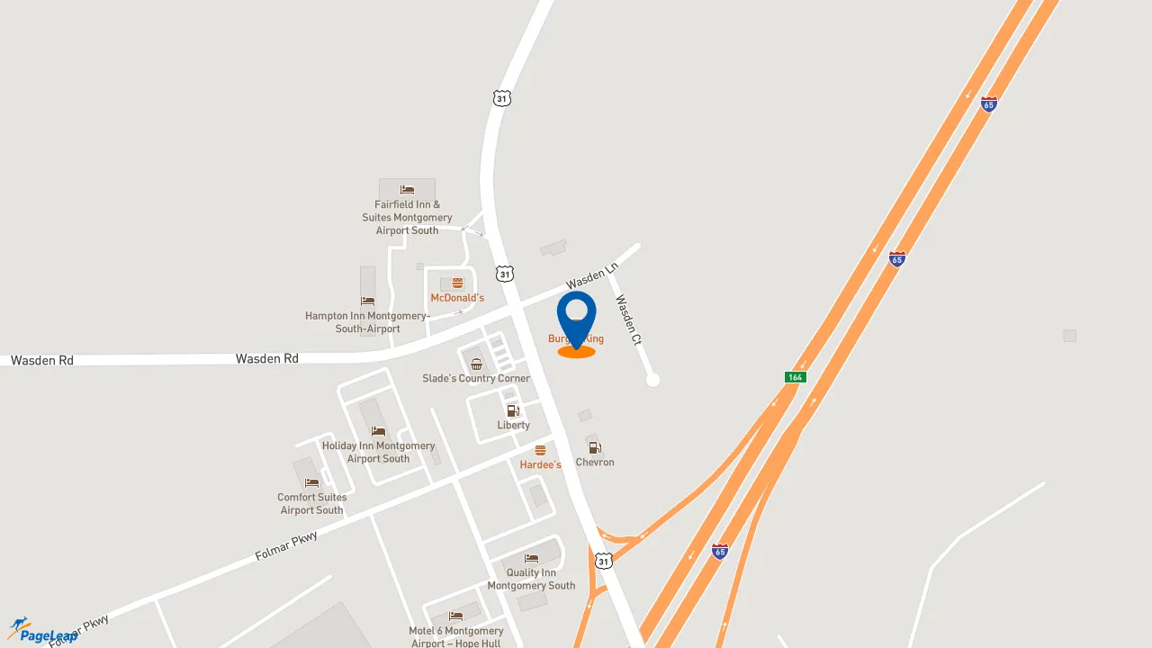 https://pageleap.com map showing location of Burger King in Hope Hull.