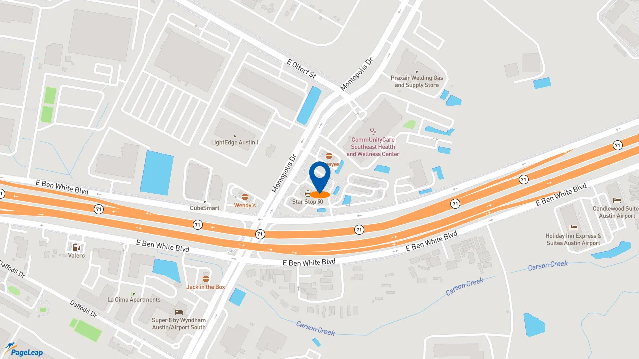 https://pageleap.com map showing location of Burger King in Austin.