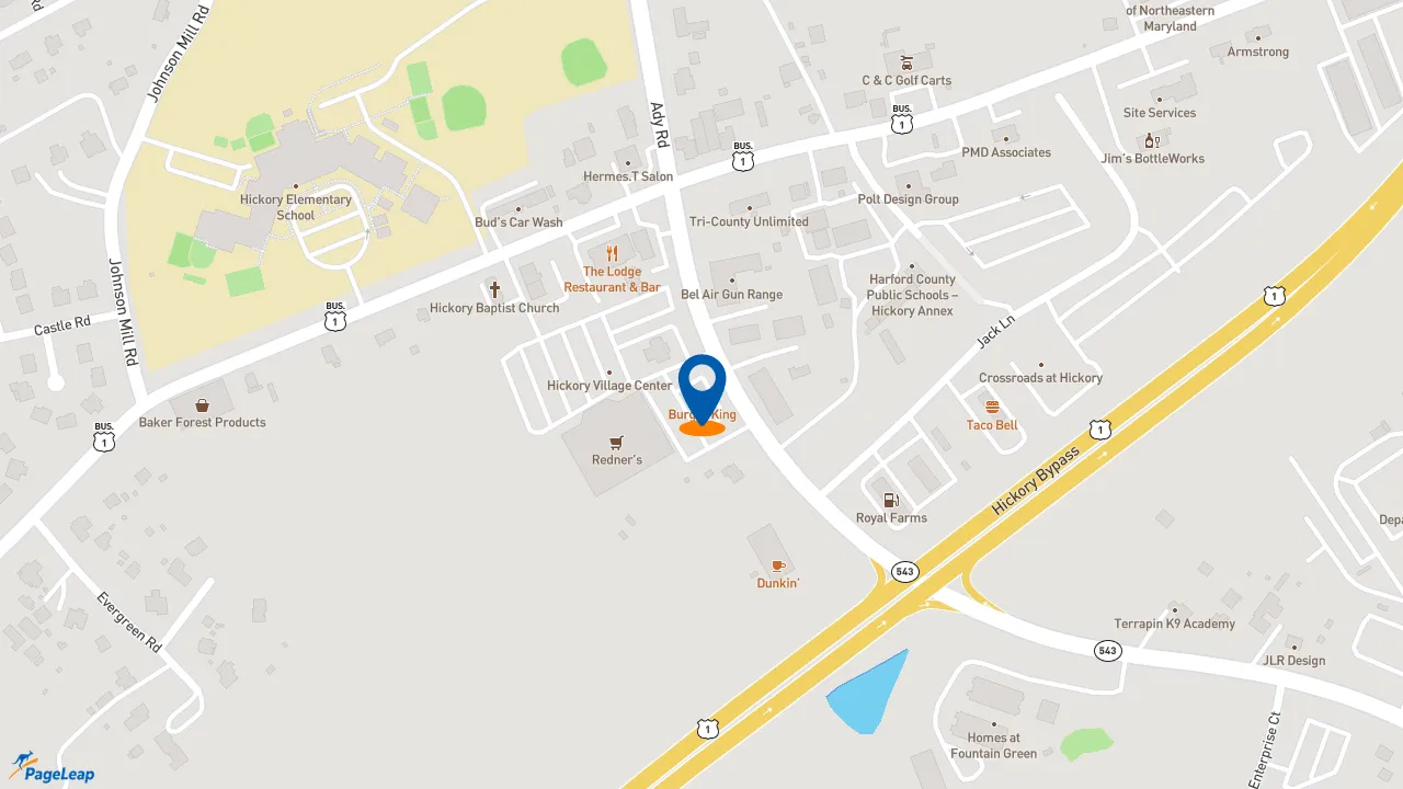 https://pageleap.com map showing location of Burger King in Bel Air.