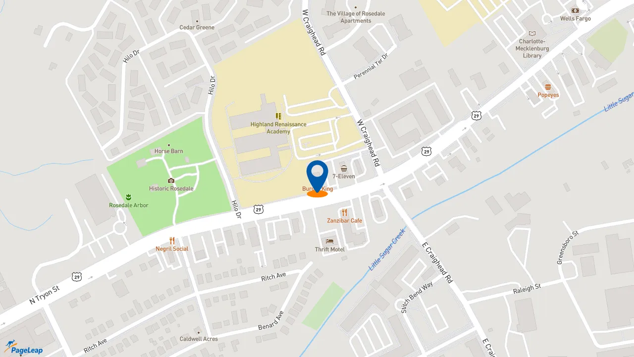 https://pageleap.com map showing location of Burger King in Charlotte.