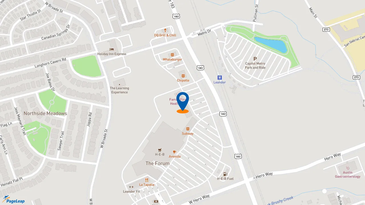 https://pageleap.com map showing location of Burger King in Leander.