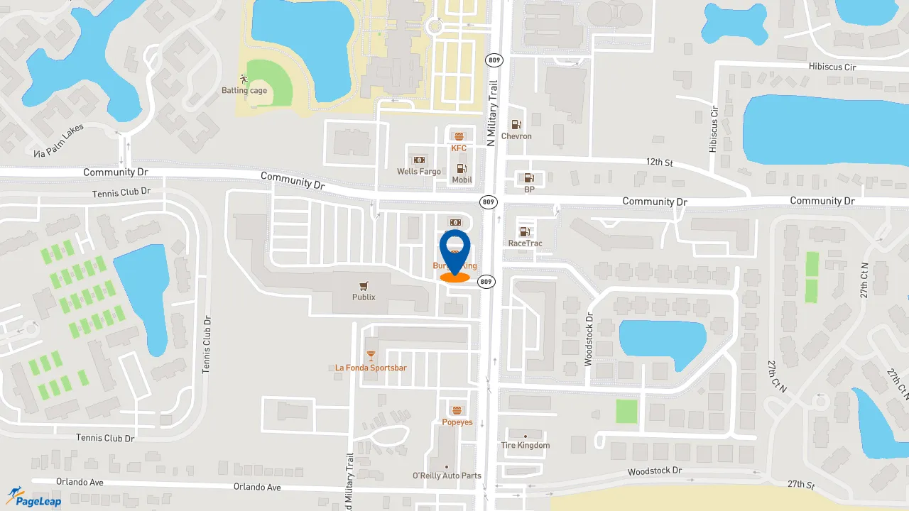 https://pageleap.com map showing location of Burger King in West Palm Beach.