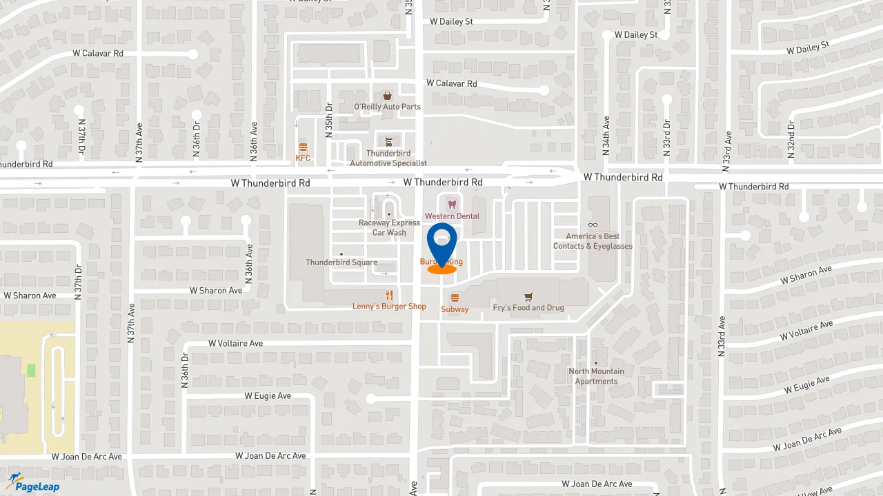 https://pageleap.com map showing location of Burger King in Phoenix.