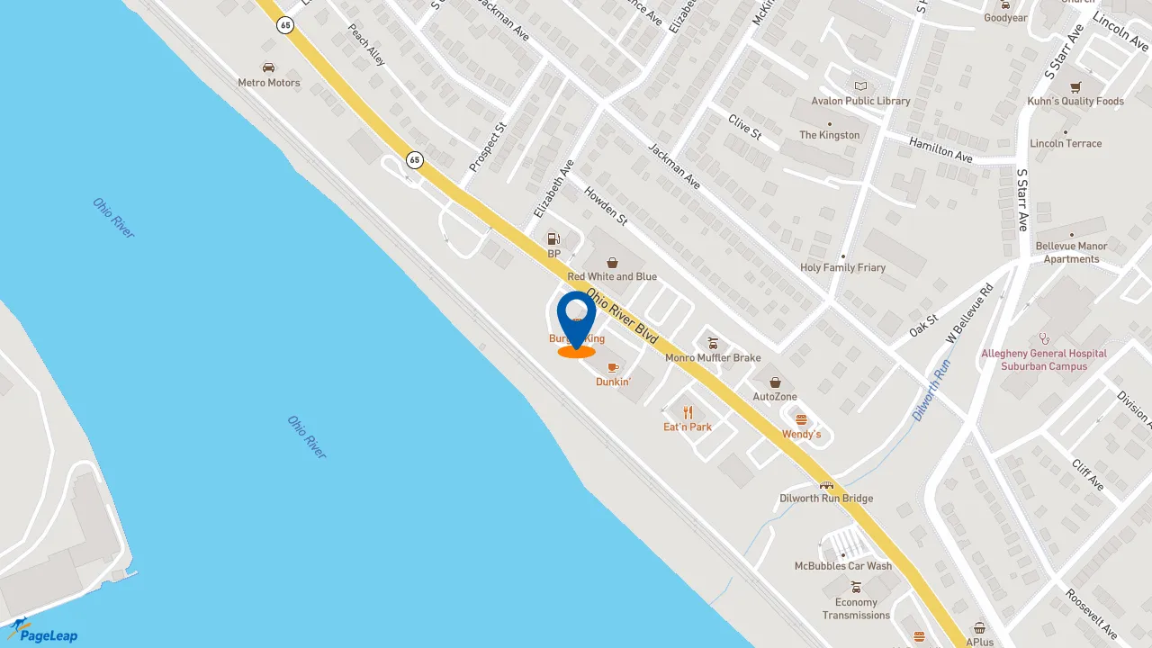 https://pageleap.com map showing location of Burger King in Avalon.
