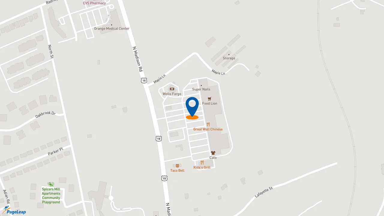 https://pageleap.com map showing location of Burger King in Orange.