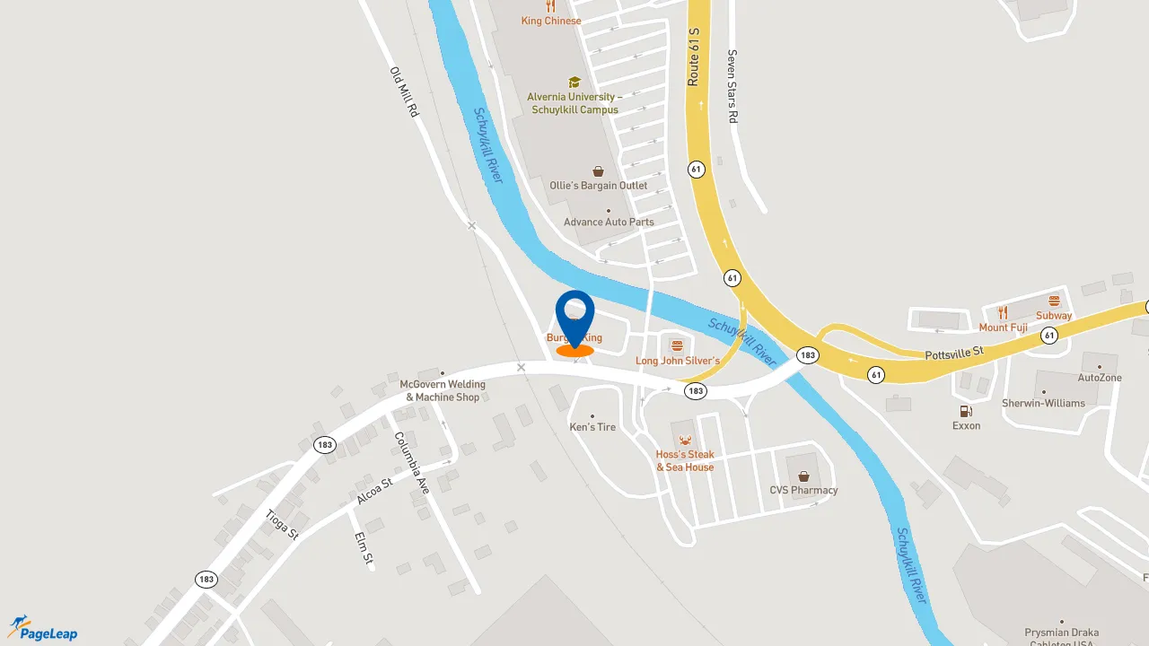 https://pageleap.com map showing location of Burger King in Pottsville.