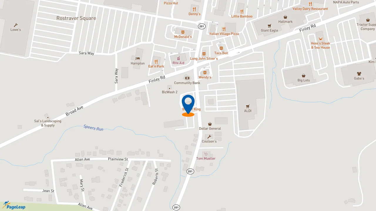 https://pageleap.com map showing location of Burger King in Belle Vernon.